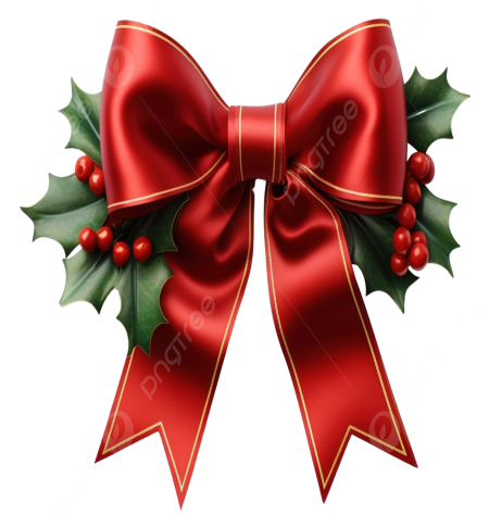 Christmas Ribbon Bow Decoration With Holly, Greeting Card, Gift Ribbon,  Gift Bow PNG Transparent Image and Clipart for Free Download